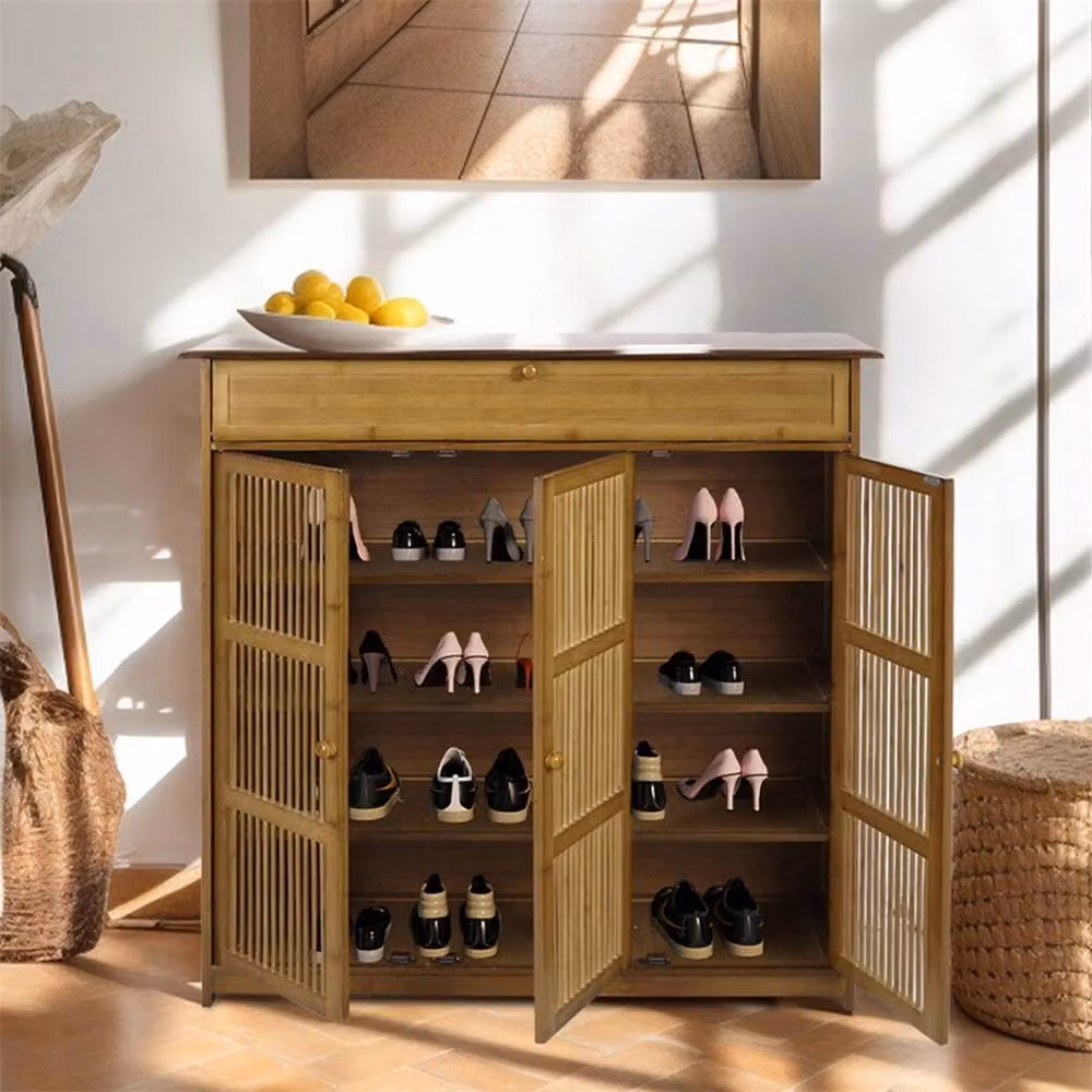 NESTLUNE XXL 4-Tier Vintage Bamboo Shoe Rack in Brown, W: 100 cm, D: 15 cm, H: 15 cm – 4