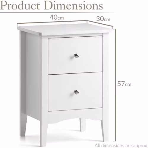 Christow Modern 2 Drawer Slim Bedside Table and Storage Cabinet in White – 2