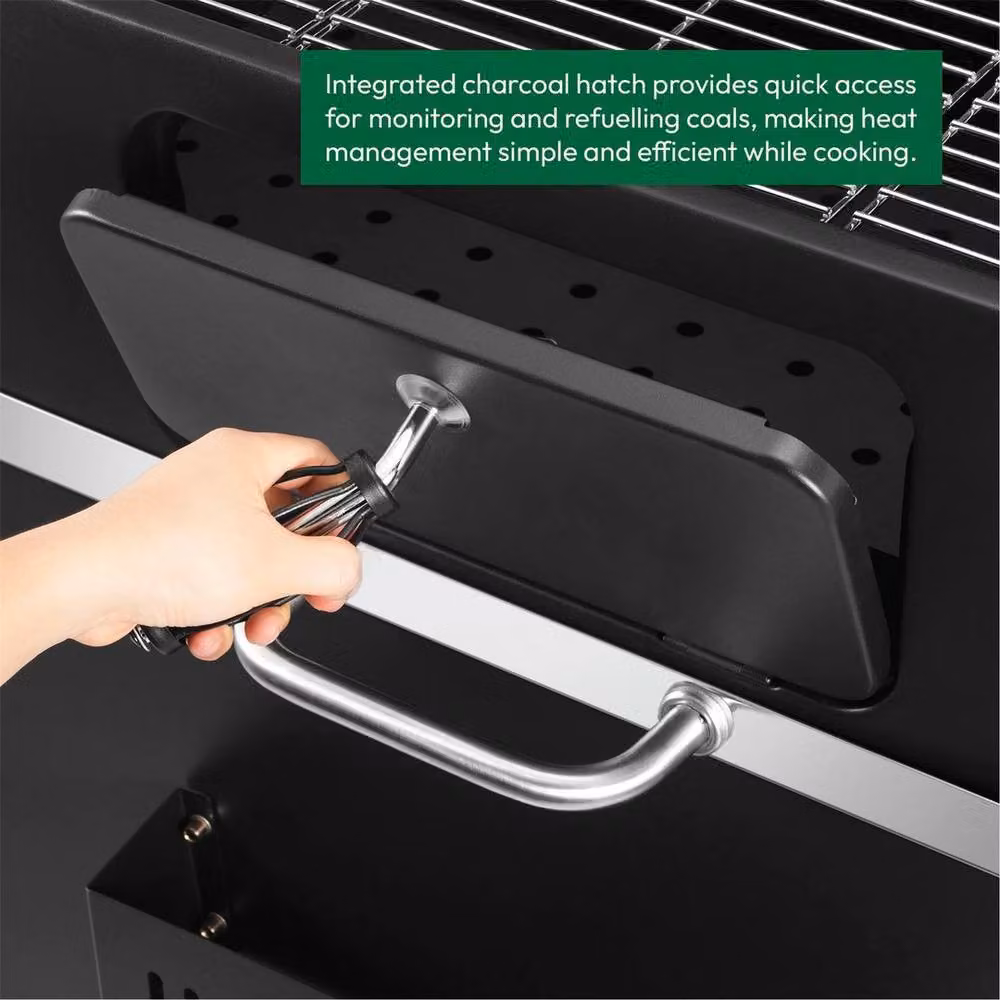 FLAVORA XXL Offset Charcoal BBQ Smoker Grill with Thermometer in Black, W/D/H: 152.0 x 104.5 x 63.0 cm – 5