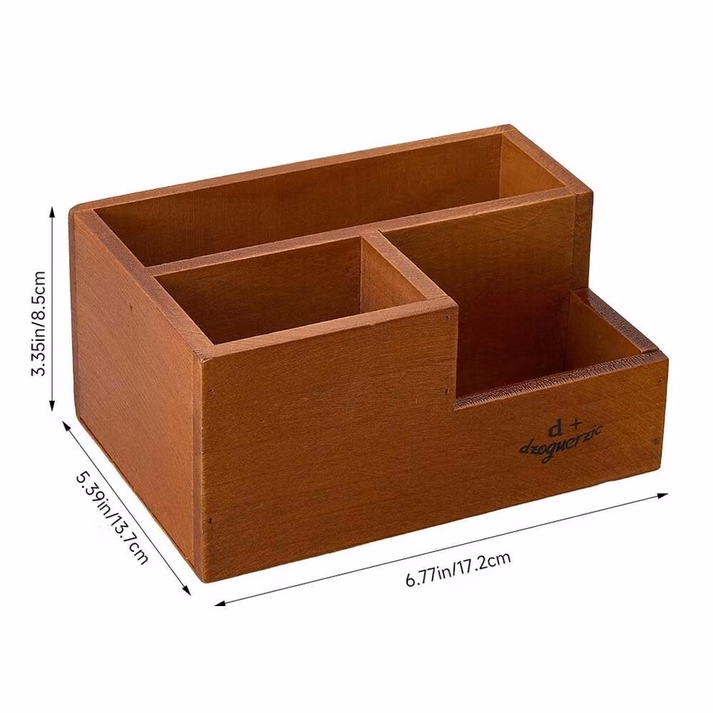 EONLION B Brown Solid Wood Multi-Compartment Desktop Pen and Pencil Holder – 2