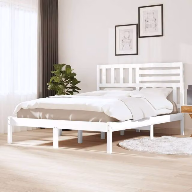 Berkfield Home White Solid Pine Bed Frame W/D/H: 140 x 200 cm