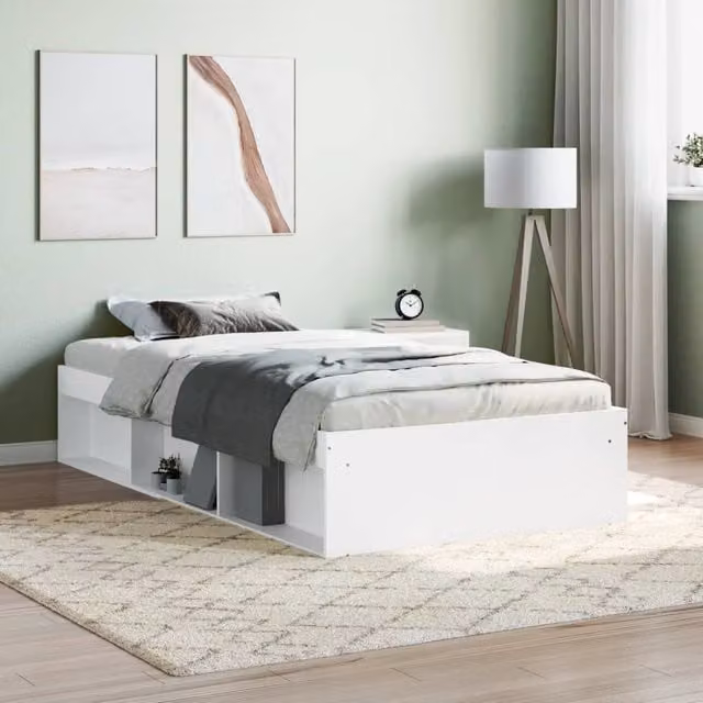 Berkfield Home Modern White Bed Frame with Side Compartments W/D/H: 90 x 200 cm