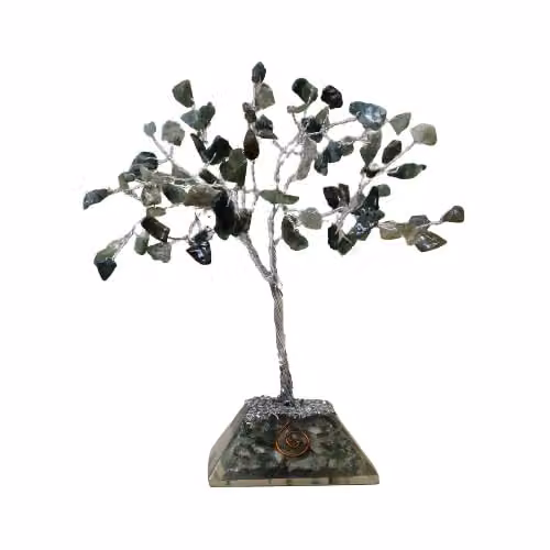 KDMD Moss Agate Gemstone Tree with Organite Pyramid Base in Green – 2