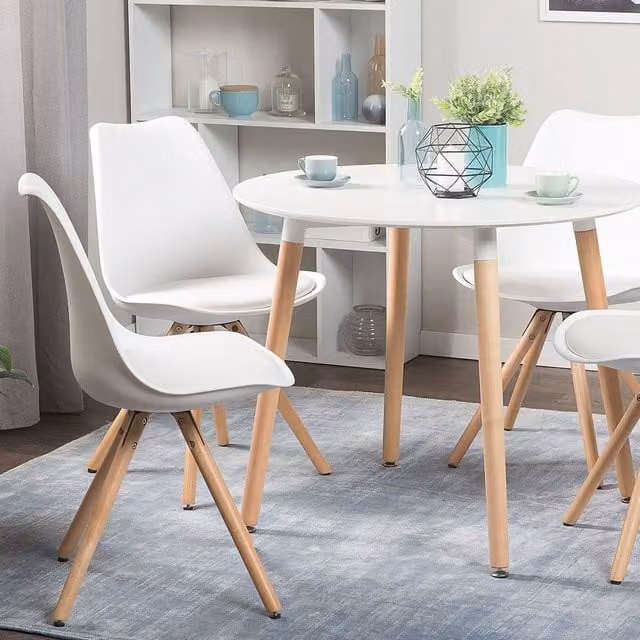 Wyld and Coco Set of 2 White Faux Leather Dining Chairs with Beechwood Legs – 1