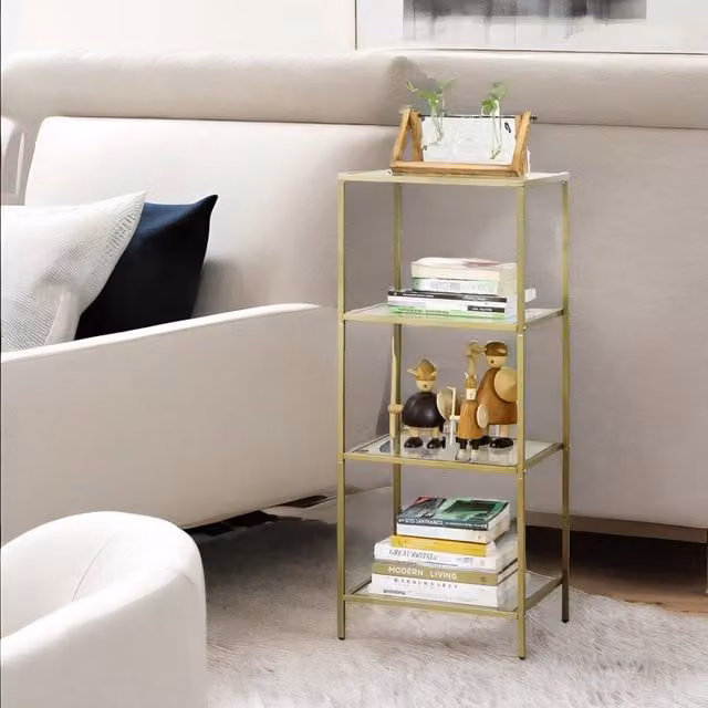 Rafaelo Mobilia Gold 4 Tier Glass and Metal Side Table