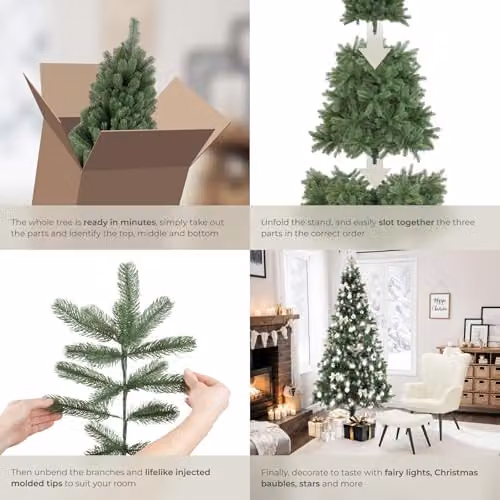 tectake Artificial Christmas Tree in Green with Lifelike Pine Needles and Foldable Steel Stand, Height: 230 cm – 4