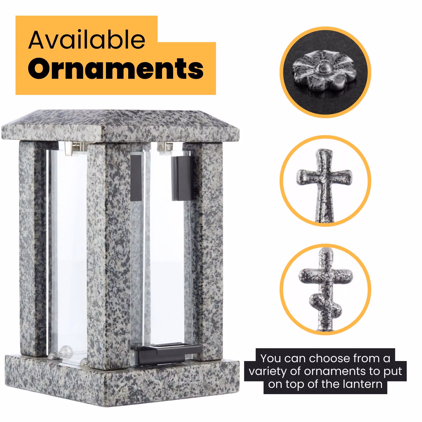 Novecrafto Large Polished Grey Granite Memorial Candle Lantern, H 32 cm, W 15 cm, D 15 cm – 5