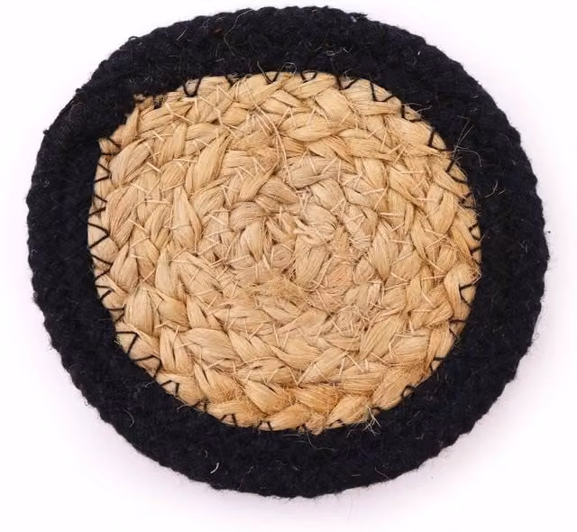 KDMD Natural Jute and Cotton Coaster Set of 4 with Black Border