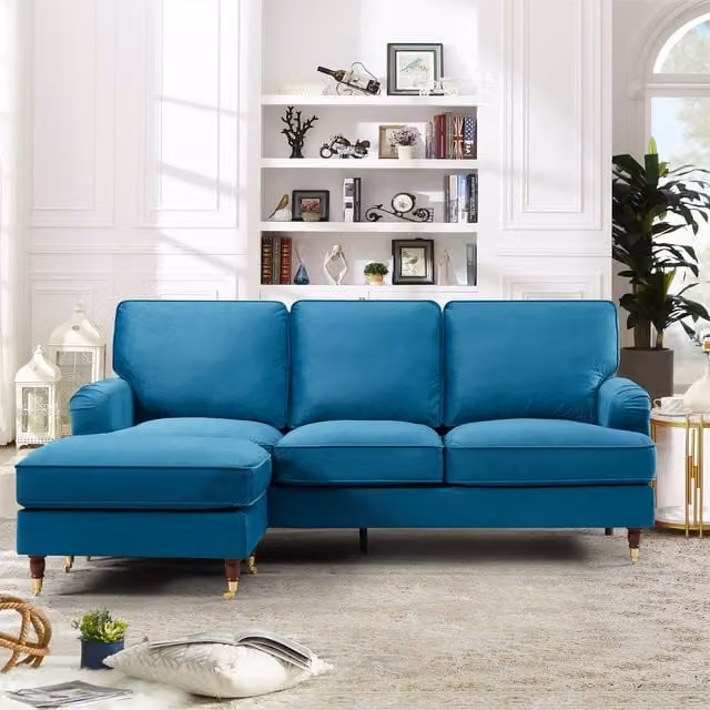 Artemis Home Woodbury Reversible Velvet Fabric L-Shape Corner Sofa with Matching Ottoman in Petrol, Width: 218 cm