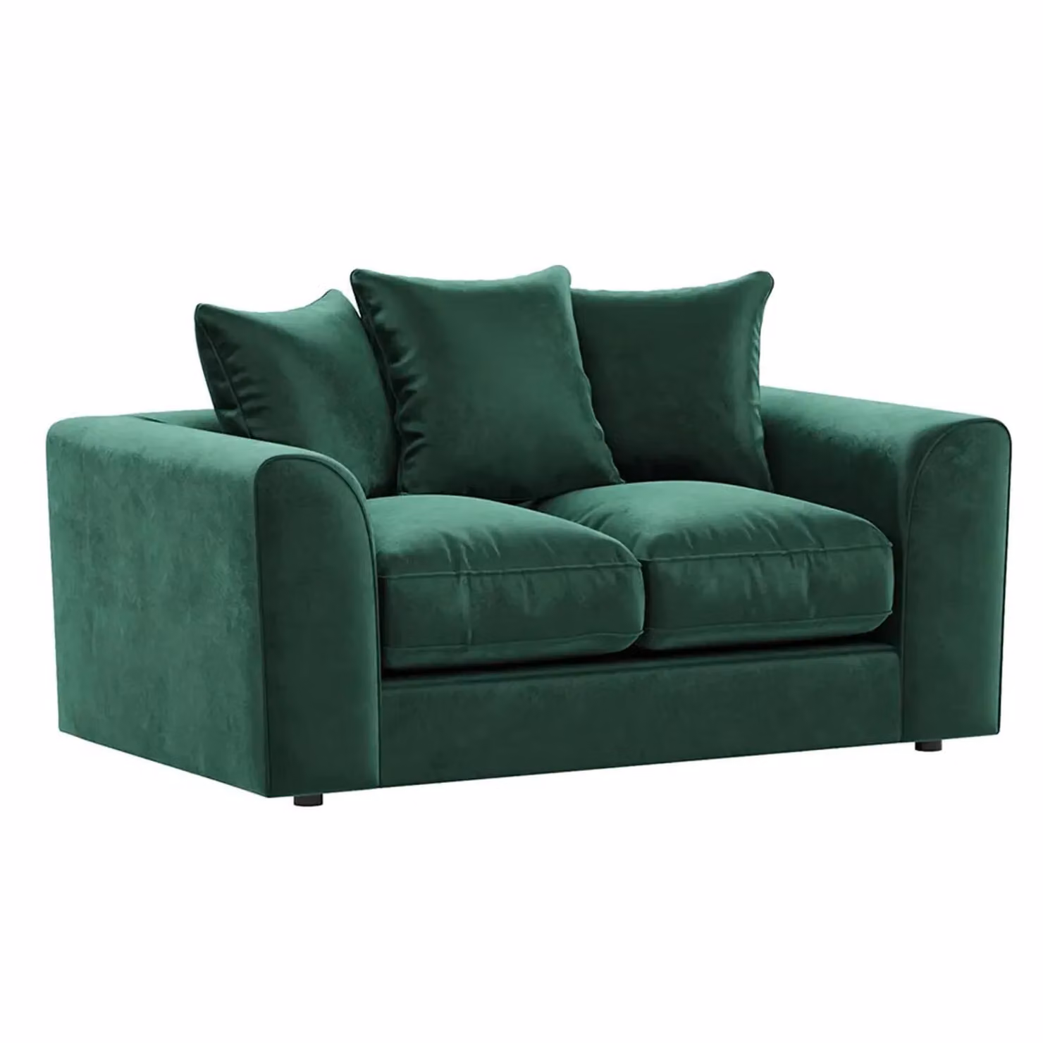 Furnishings For Less UK Brooklyn 2 Seater Sofa in Green Plush Velvet Fabric with Scatter Back – 2