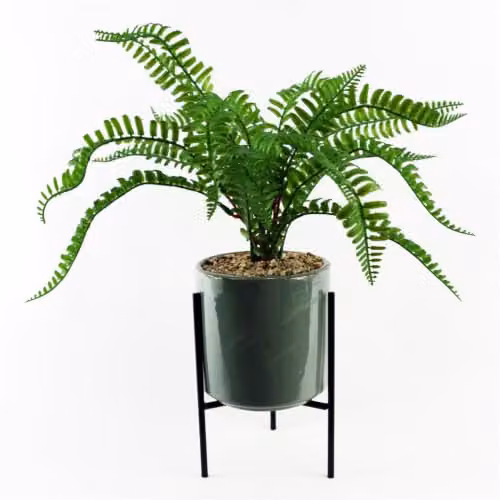 Leaf Design UK Artificial Fern in Green with Ceramic Planter Stand, Height: 40 cm – 2