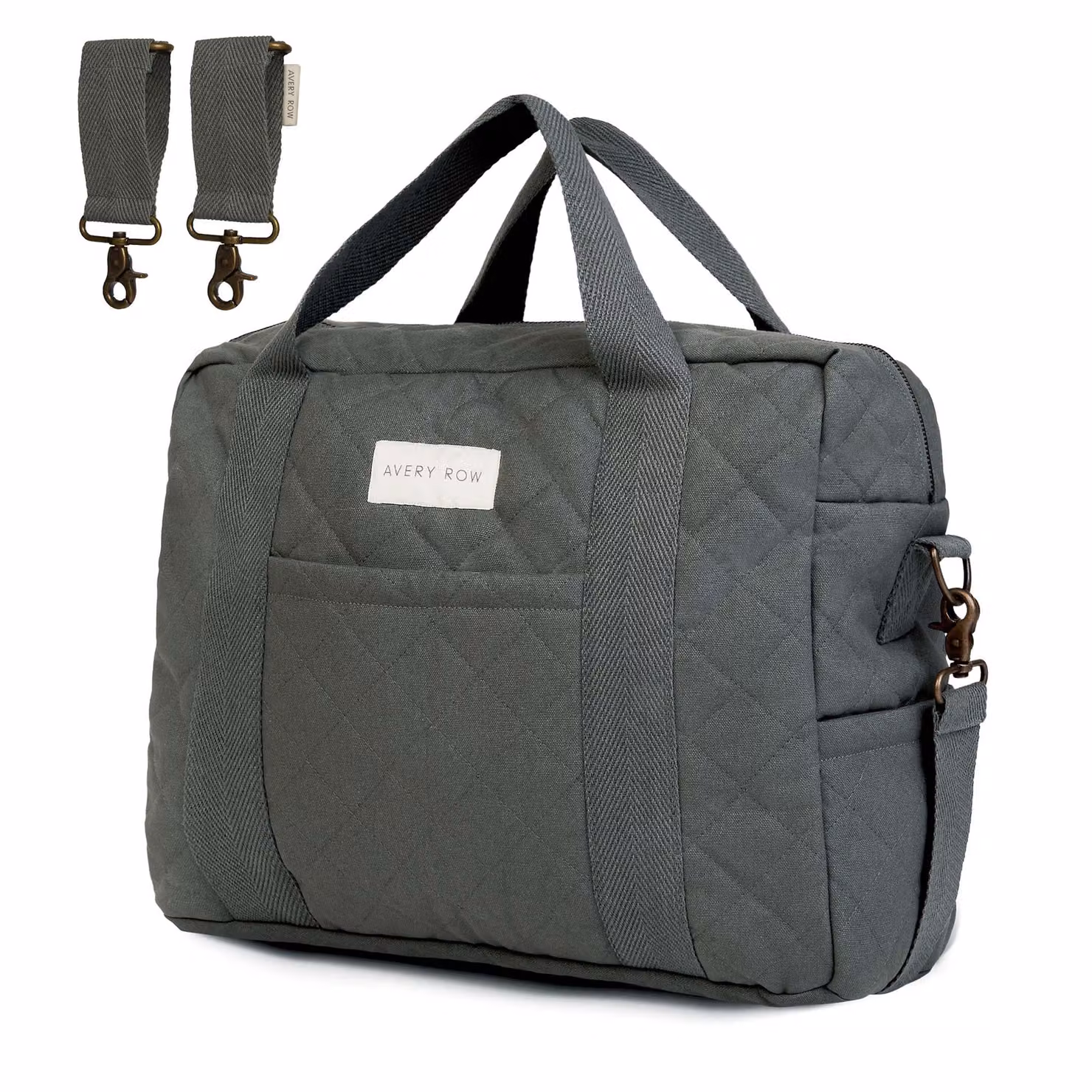 Avery Row Baby Changing Shoulder Bag in Green and Grey Cotton – 2