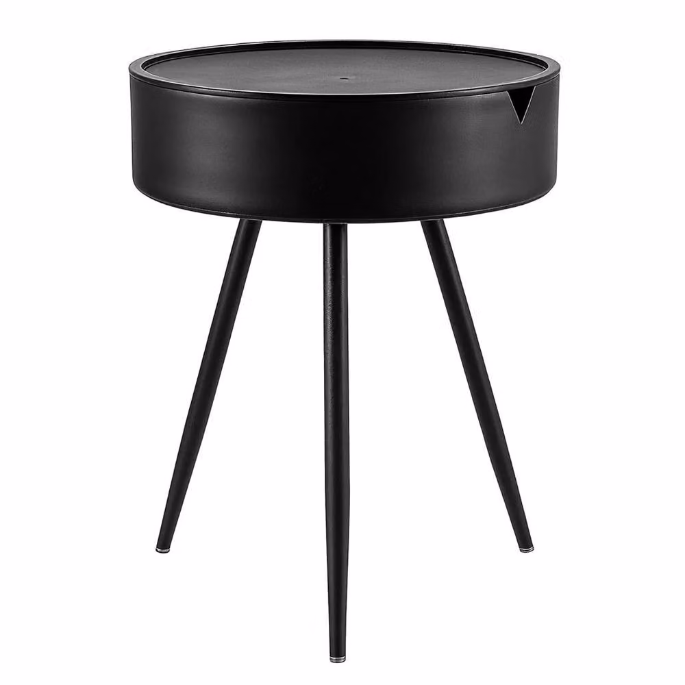 VOGREX Modern Round Black Metal Side Table and Bedside Nightstand – 5
