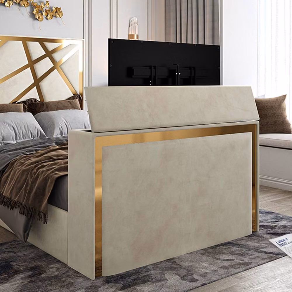 KDMD Askham Super King Upholstered Soft Velvet TV Bed Frame in Cream – 4