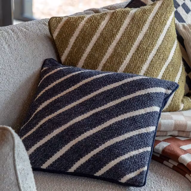 Terrys Blue Striped Woven Square Feather Filled Cushion, W/D/H: 45 x 45 x 45 cm