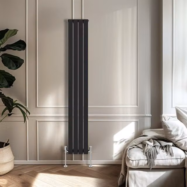 Right Radiators Single Panel Flat Panel Vertical Radiator in Black, H: 180 cm, W: 27.2 cm