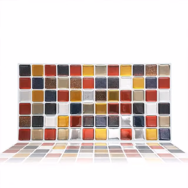 WALPLUS 3D Geometric Tile Stickers Multipack in Red, Orange, Brown and Multicolour