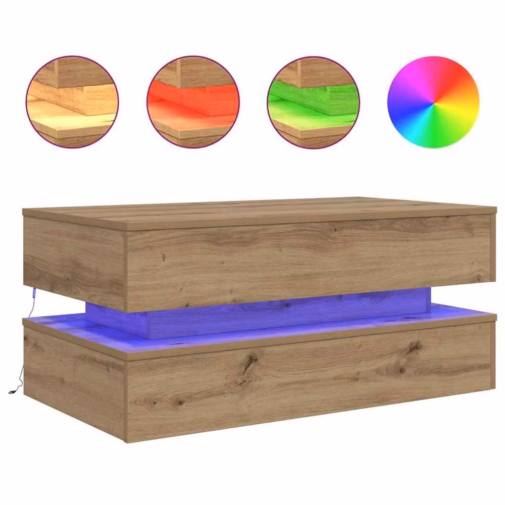 Berkfield Home Modern Coffee Table with LED Lights in Artisan Oak Brown, W/D/H: 90 x 50 x 40 cm – 2