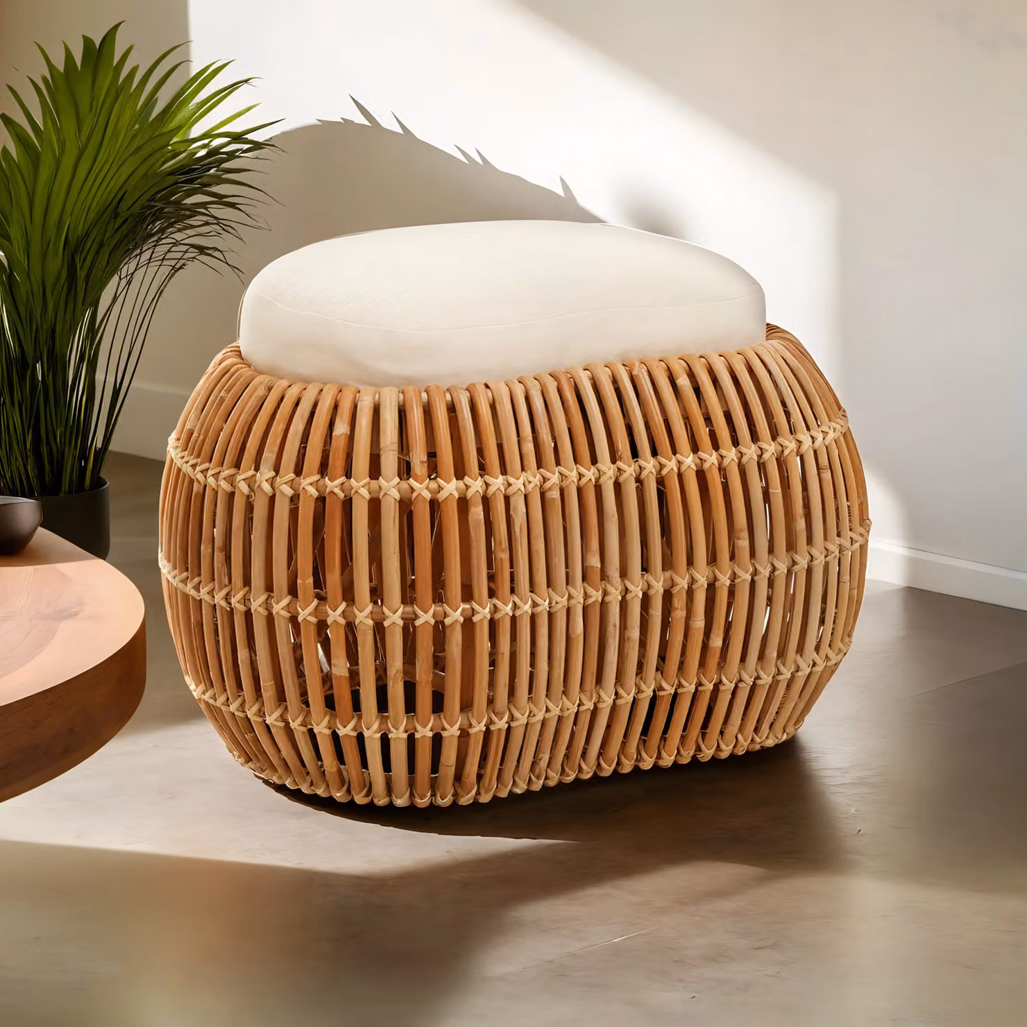 Orsina Rattan Bean Bench and Stool in Brown – 2