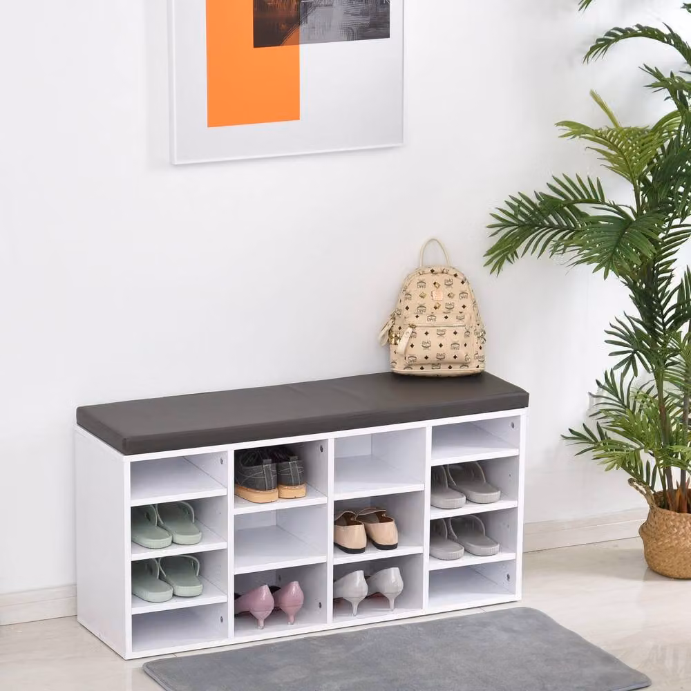 Wyld Haus Noro White 14 Compartment Shoe Rack with Grey PU Cushion, W/D/H: 103.5 x 30 x 48 cm – 4
