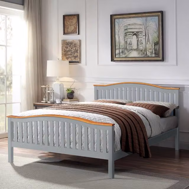 Comfy Living Solid Pine Curved Bed Frame in Grey, 180 x 200 cm