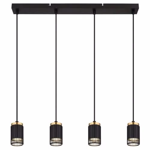 Netlighting Korben Bar Pendant Ceiling Light in Black and Gold, 4x GU10 Sockets, W/D/H: 60 x 6 x 60 cm, Height Adjustable up to 120 cm – 1