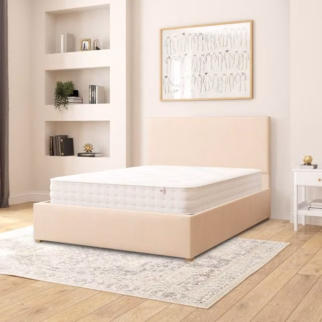 Aspire Garland Linen Fabric Ottoman Storage Bed in Beige, W/D/H: 140 x 200 cm