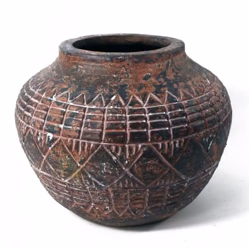 Leaf Design Aztec Vase Planter in Dark Brown, H 30 cm x W 23 cm – 1