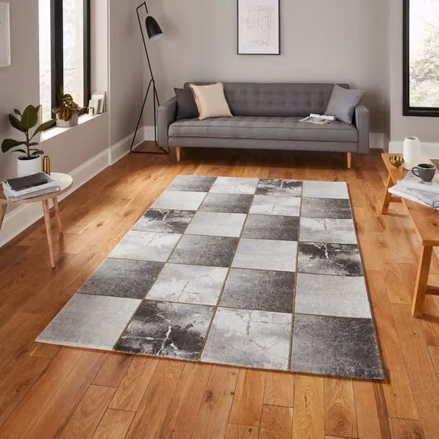 Terrys Abstract Modern Rectangular Rug in Grey, Gold and Black