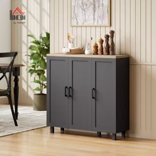 HOMCOM Modern Black Sideboard Buffet Cabinet with 3 Doors for Kitchen, Dining Room or Living Room – 2