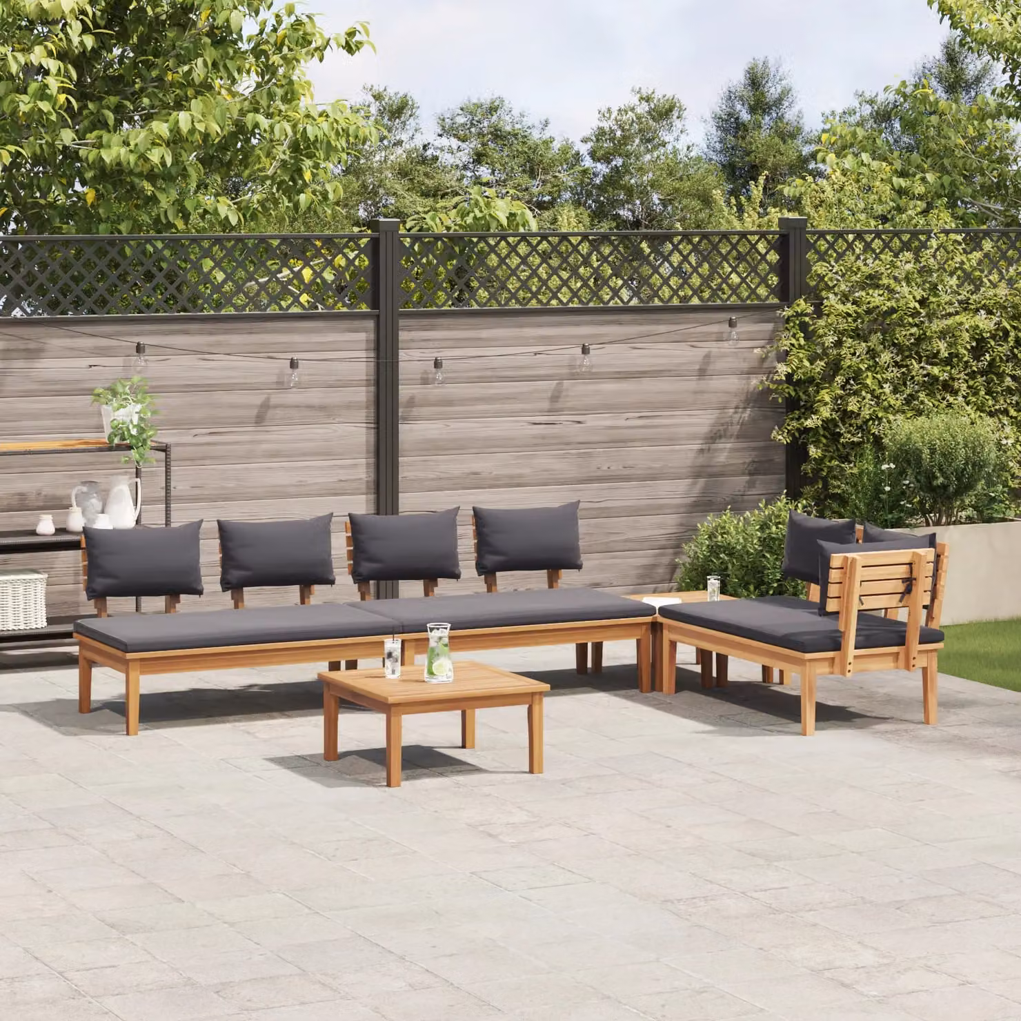 Berkfield Home 5 Piece Modern Garden Dining Set with Cushions in Brown Solid Teak and Acacia Wood – 3