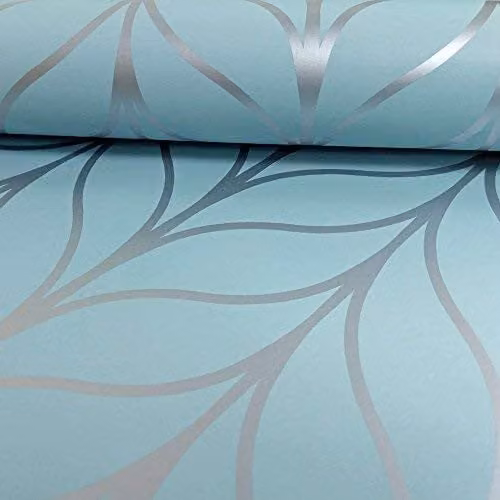 Holden Decor Shimmering Art Deco Striped Metallic Motif Wallpaper in Petrol and Silver