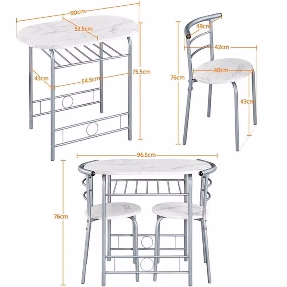 KORVIXA 3 Piece Modern Round Breakfast Bar Table Set in Silver and White, W/D/H: 100 x 100 x 100 cm