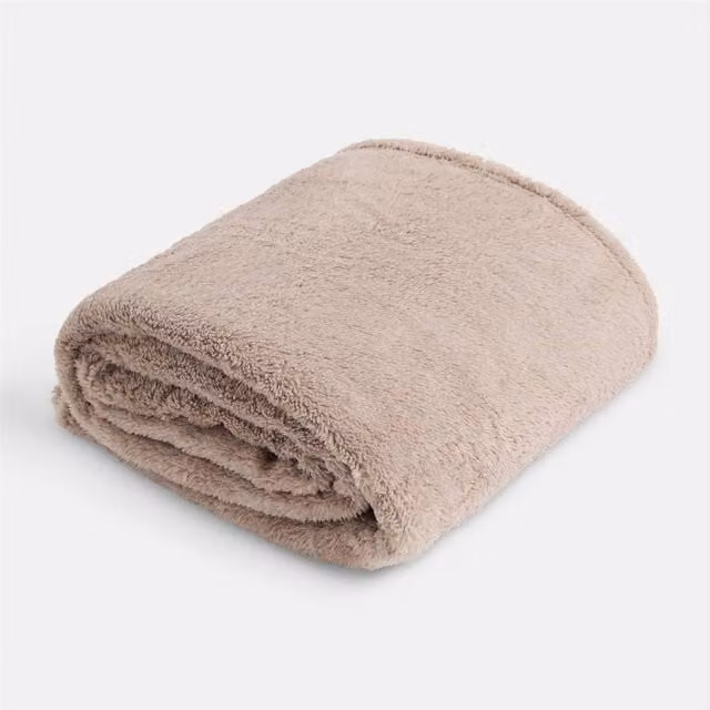OHS Large Fluffy Teddy Fleece Throw Blanket in Brown, W: 150 cm, L: 200 cm – 1