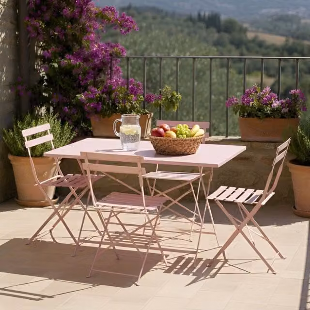 Wyld and Coco Pink Powder Coated Steel 4-Seater Folding Dining Set