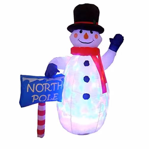 Shatchi 6ft Inflatable Hand Waving Snowman with North Pole Sign Board and Multicolour LED Lights – 2