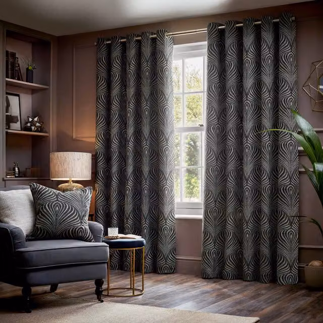Make It A Home Gatsby Jacquard Eyelet Curtain Pair, Black and Gold, Height: 229 cm, Width: 168 cm