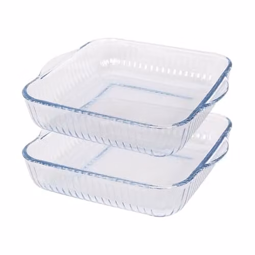 Argon Tableware Optical Square Glass Lasagne Dishes, Set of 2, Transparent, W: 24 cm, D: 21 cm, H: 5.5 cm