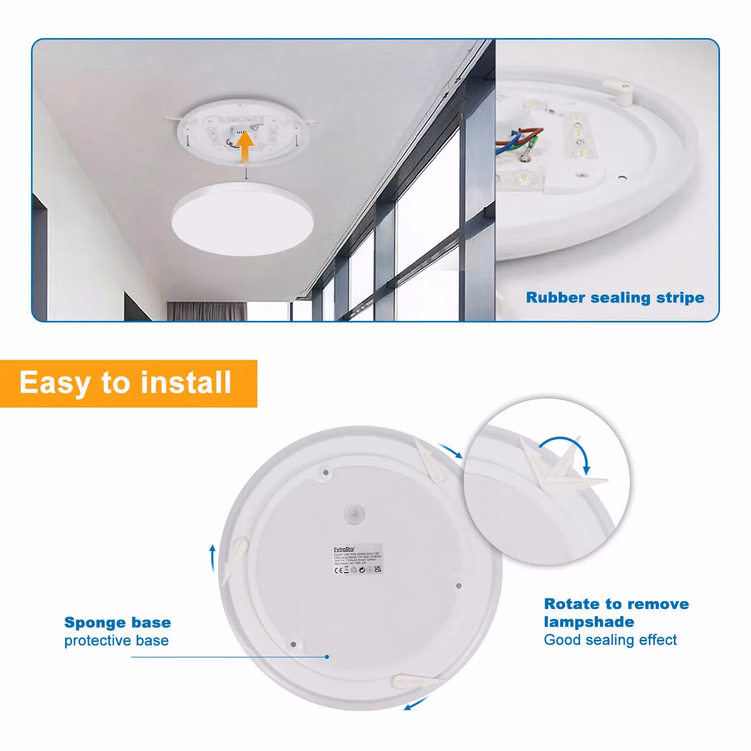 ExtraStar 12W Round LED Surface Mount Bathroom Ceiling Light, White, IP54, 6500K, Dia: 28 cm – 3
