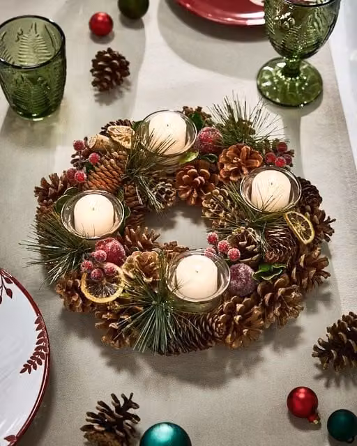 Dibor Citrus Spice Round Table Centrepiece Christmas Tealight Holder, Brown, Diameter: 30 cm – 1
