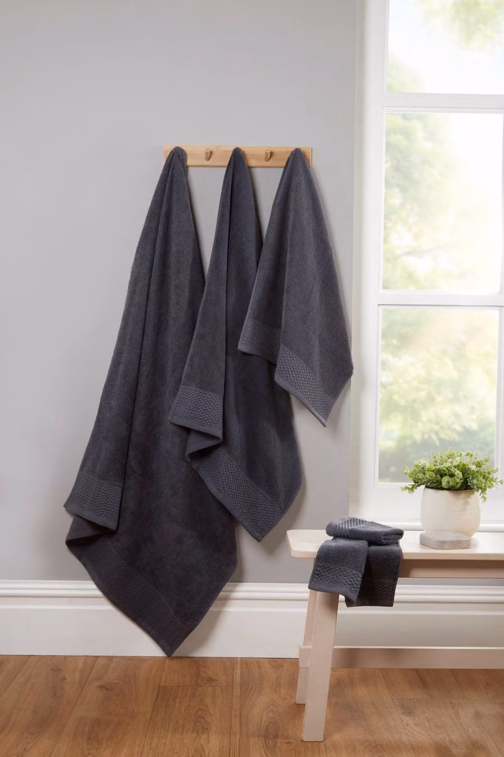 Rapport Home Eden Weave 2-Pack Cotton Bath Towels in Steel Grey, W/H: 70 x 120 cm – 2