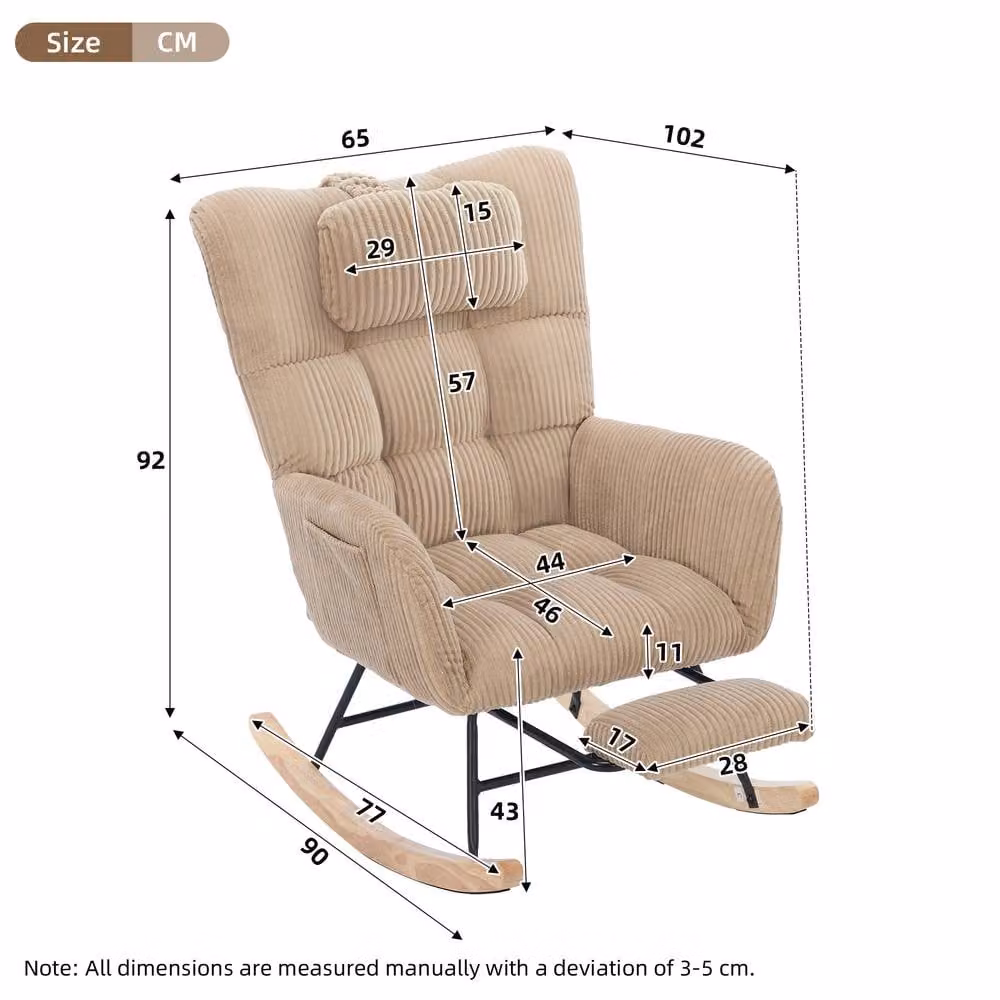 ModernLuxe Beige Rocking Chair with Adjustable Footrest, Headrest and Pockets – 3