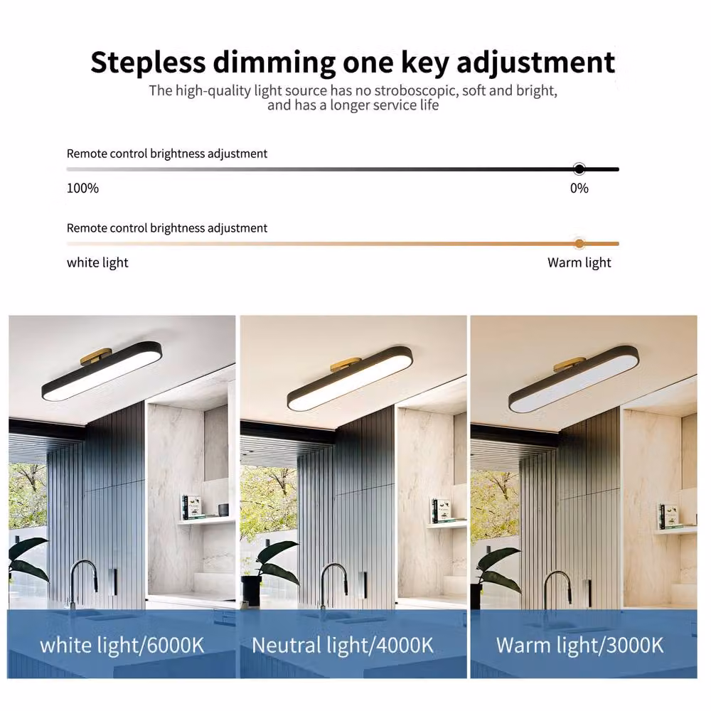 NIVOR 42W Dimmable Acrylic and Metal Linear LED Ceiling Light with Remote Control in Black – 3