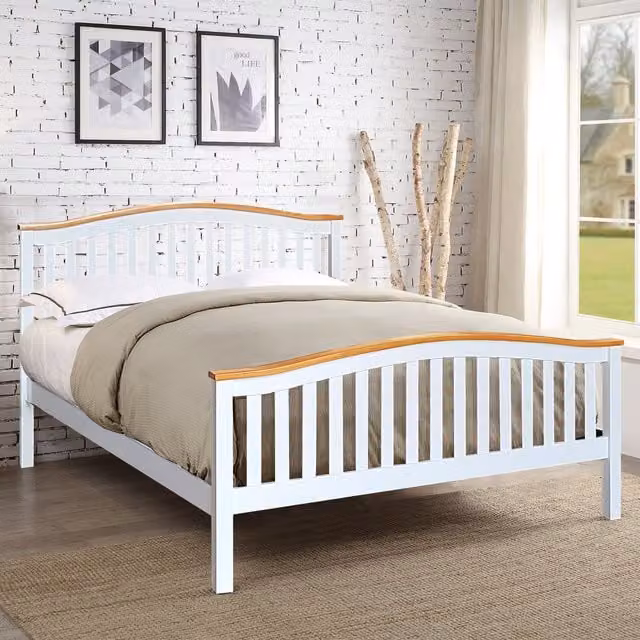 Comfy Living Solid Pine Curved Bed Frame in White, 140 x 200 cm