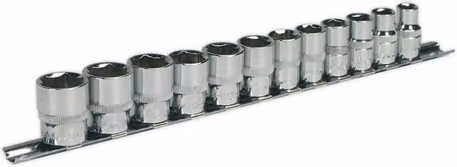 Loops 12 Pack Metric Socket Set with 3/8 Inch Square Drive and 6 Point WallDrive High Torque in Silver and Multicolour – 1