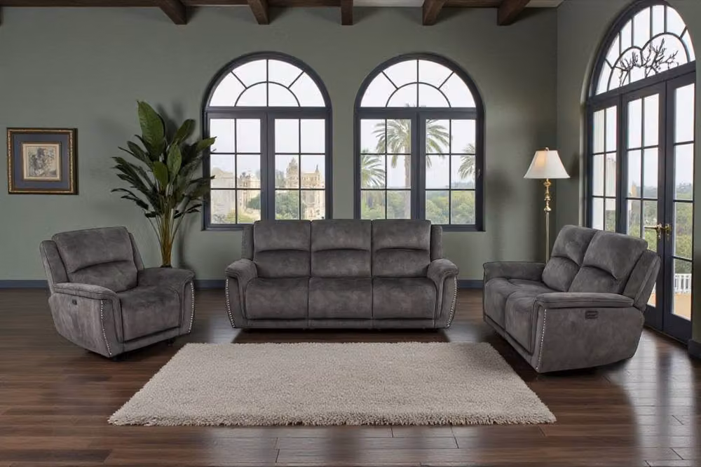 META Majestik 2 Seater Power Recliner Sofa in Dark Grey with USB Charging and Microfibre Upholstery – 2