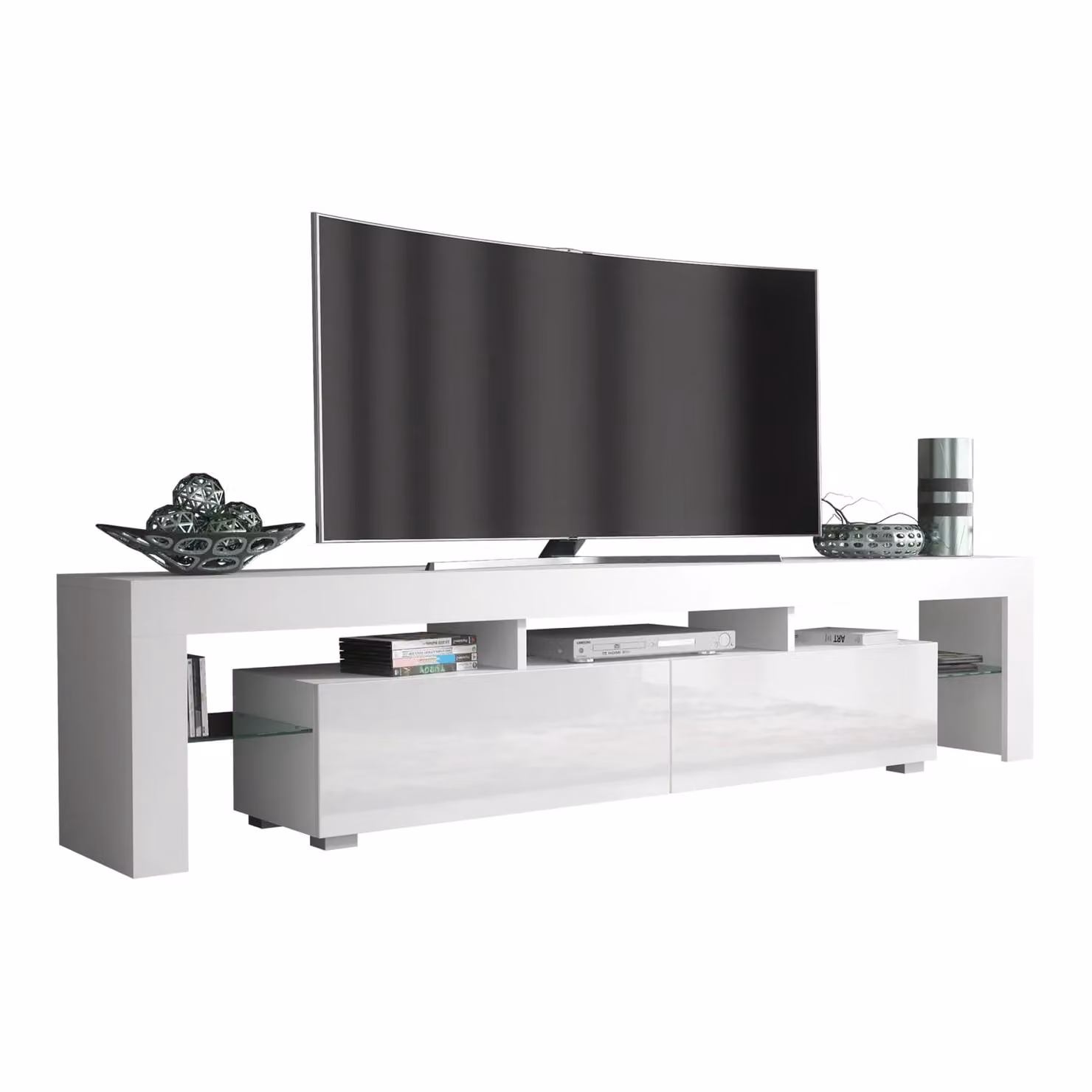 Creative Furniture Modern White High Gloss TV Unit W: 200 cm, D: 35 cm, H: 45 cm – 2
