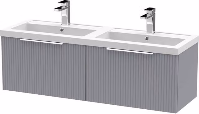 Balterley Fluted Wall Hung 2 Drawer Vanity Basin Unit and Basin, Satin Grey, Width: 120 cm – 1