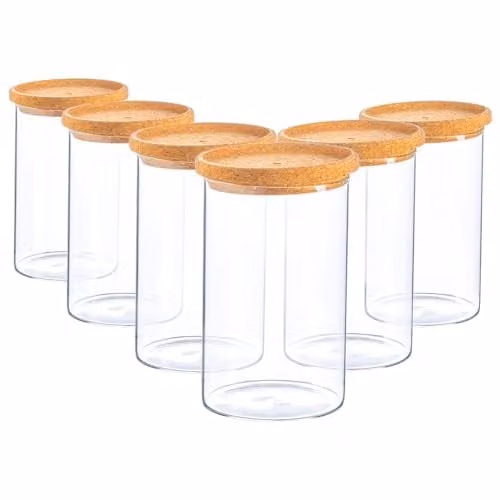 Argon Tableware Scandi Glass Storage Jars with Cork Lids, 1 Litre, 6 Pack, Transparent – 1