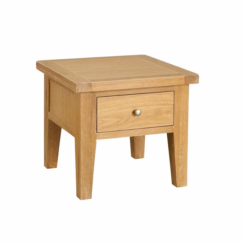 Home Source Solid Wood 1 Drawer Bedside Cabinet with Oak Top in Light Oak – 3
